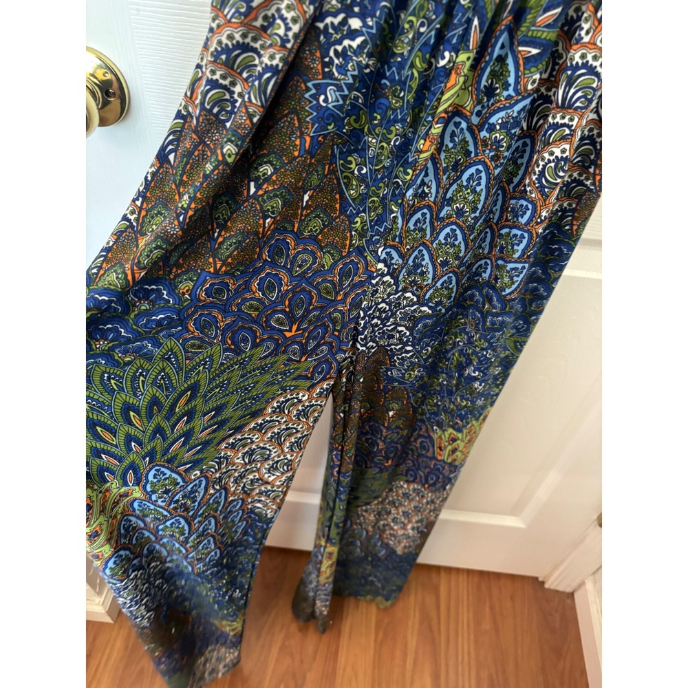 5th & Love Peacock Paisley Print Jumpsuit Blue Green Smocked Waist Womens XL - Picture 7 of 10